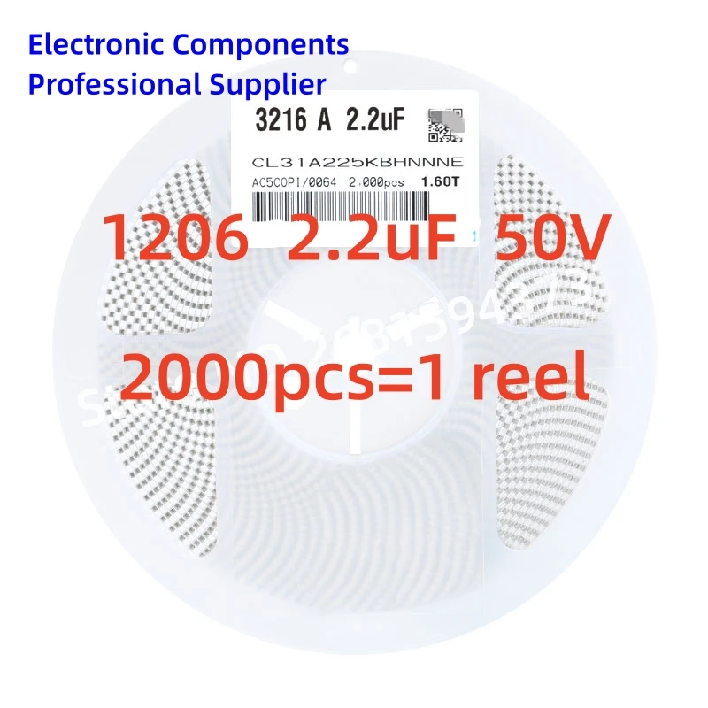 

2000pcs/reel SMD chip capacitor 1206 2.2UF 10V 16V 25V 50V 6.3V 3216 3.2X1.6mm 10% X5R CL31A225KAHNNNE NEW High quality 1 reel