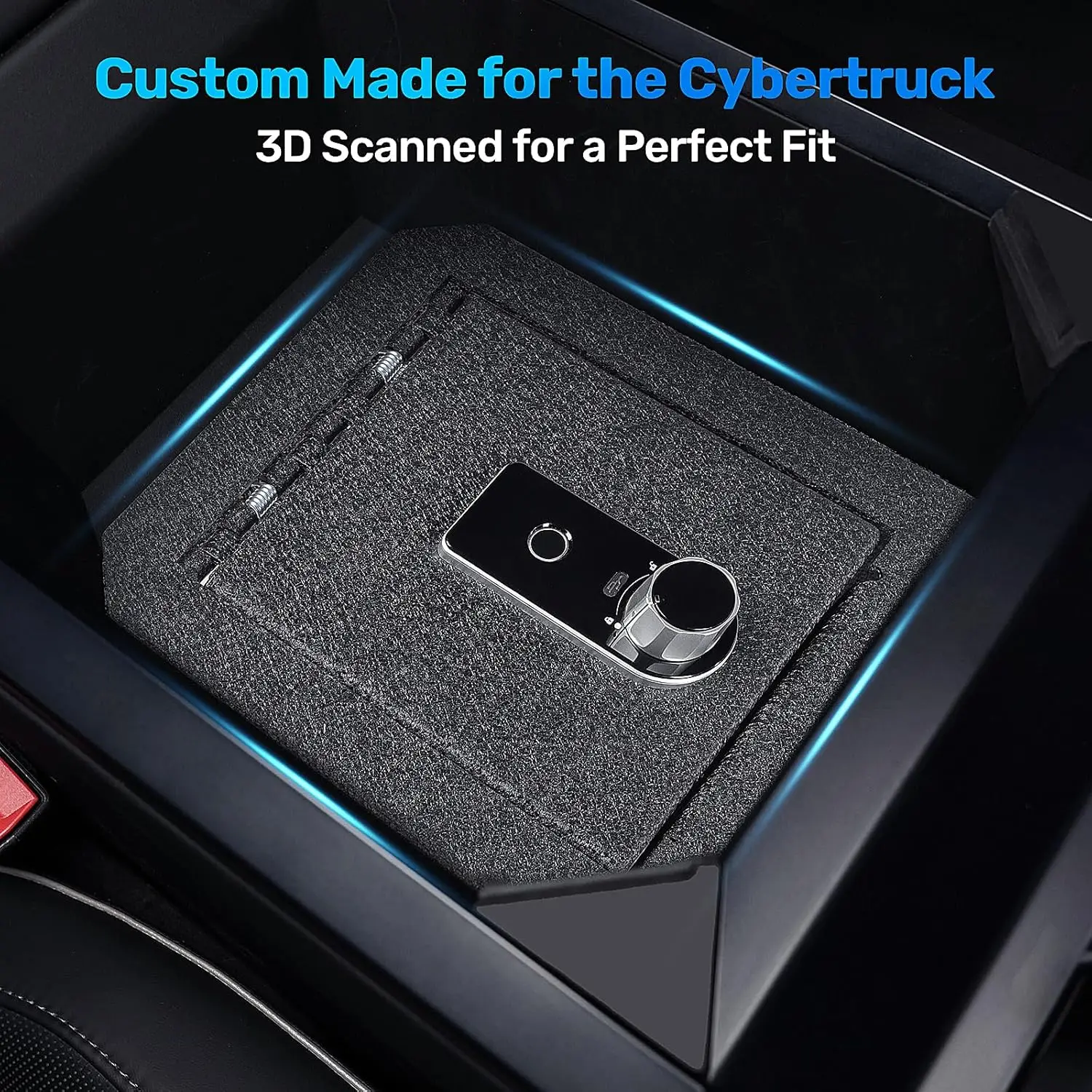 Fingerprint Center Console Safe Lock Box for Telsa Cybertruck 2024 2025,Carbon Steel Pickup Gun Safe Vault Console Storage Inter