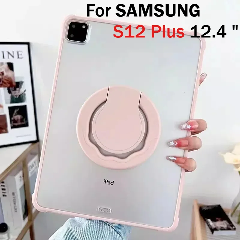 Matte Clear Bracket Tablet Case for Samsung Tab A11 A9 S12 Plus + 11 8.7 S11 S10 Lite S9 S8 S7 FE Plus 12.4 360° Rotating Cover