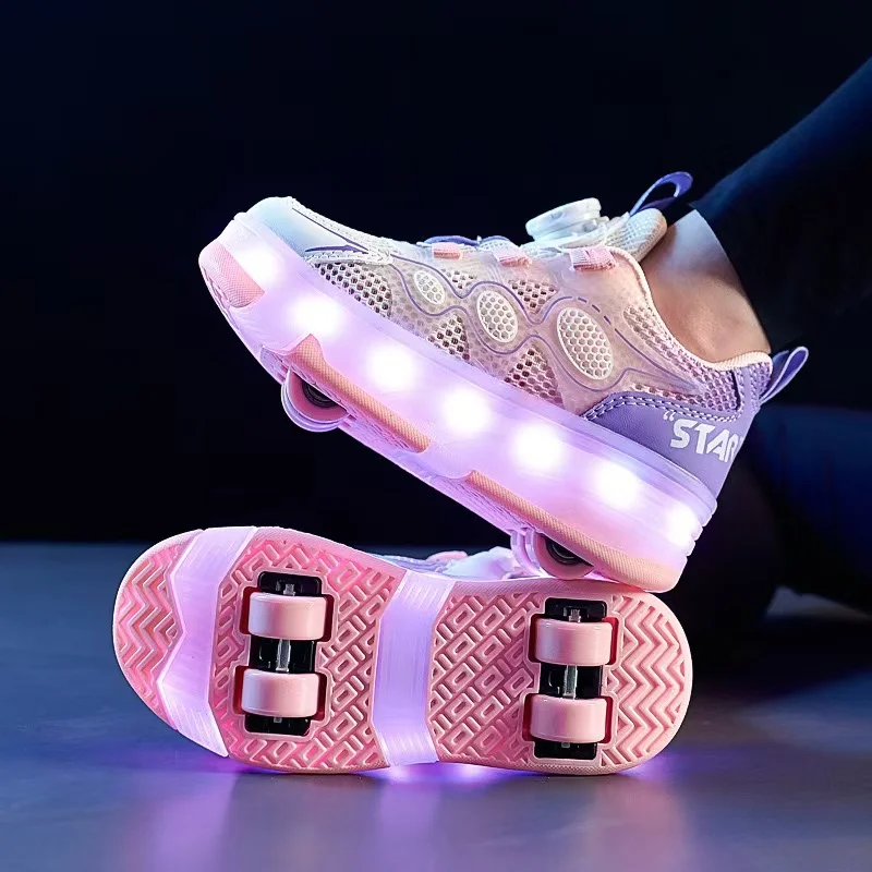 Mesh Light Breathable Kids Roller Sneakers Flying Skating Detachable Running Shoes Sport Gift Double Row Blade Beginner