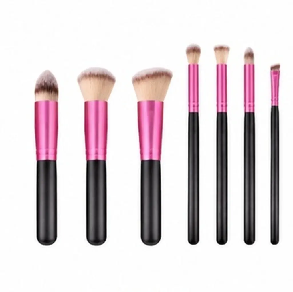 7Pcs Luxury Makeup Brush Kit Nylon Bristles Hypoallergenic Wooden Handle Easy Control Flawless Coverage Daily Professional