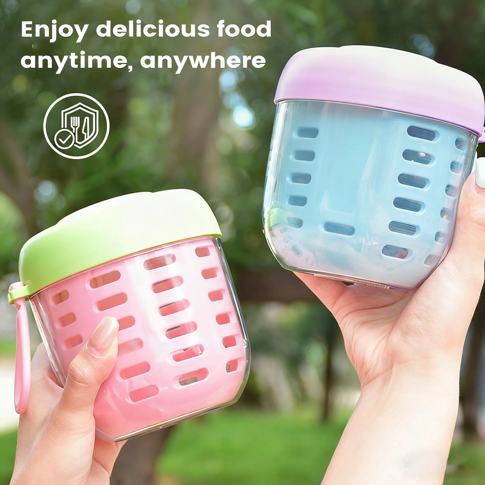 

Портативный контейнер для овсяя, двухслойная сливная чашка для фруктов, многоразовая герметичная пластиковая чашка для салата, чашка для завтрака с вилкой и ручкой