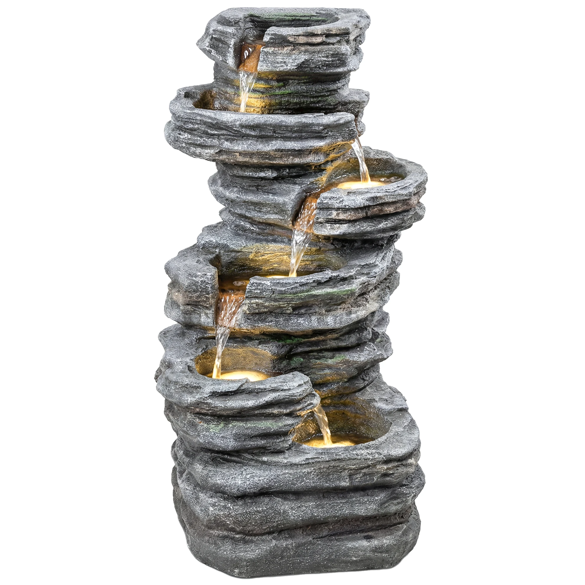 Outsunny Outdoor Fountain with Waterfall, 40inch , Gray