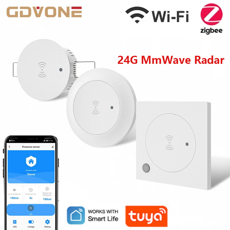 

Tuya ZigBee WIFI 24G MmWave Радар Датчик присутствия человека Яркость/расстояние Обнаружение движения Поддержка 2MQTT Домашний помощник