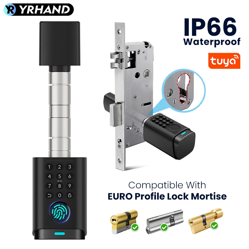 TUYA APP Waterproof Smart Lock IP66 Fingerprint Password Digital RFID Card Cylinder Smart Door Lock For home