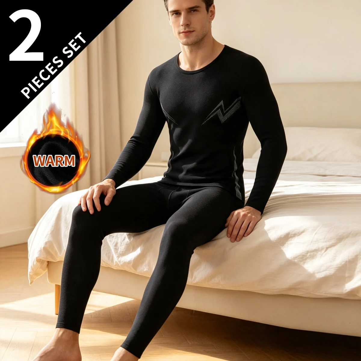 Men's Spring and Autumn Solid Color Warm Set Multi Color Fashion Sports Bicycle Running Long Sleeve Top Elastic Casual Pants