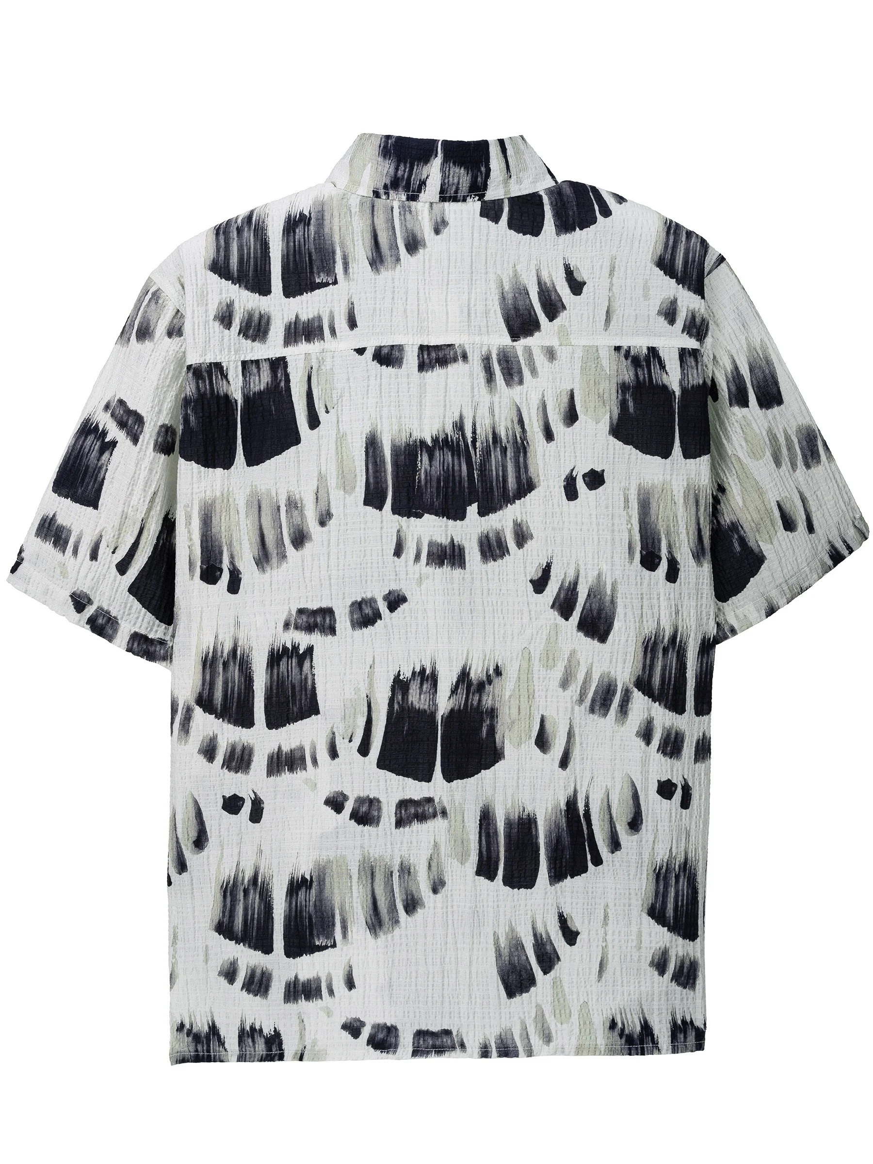2025 European size men's summer new short-sleeved shirt with geometric 3D print pattern on the collar and front piece