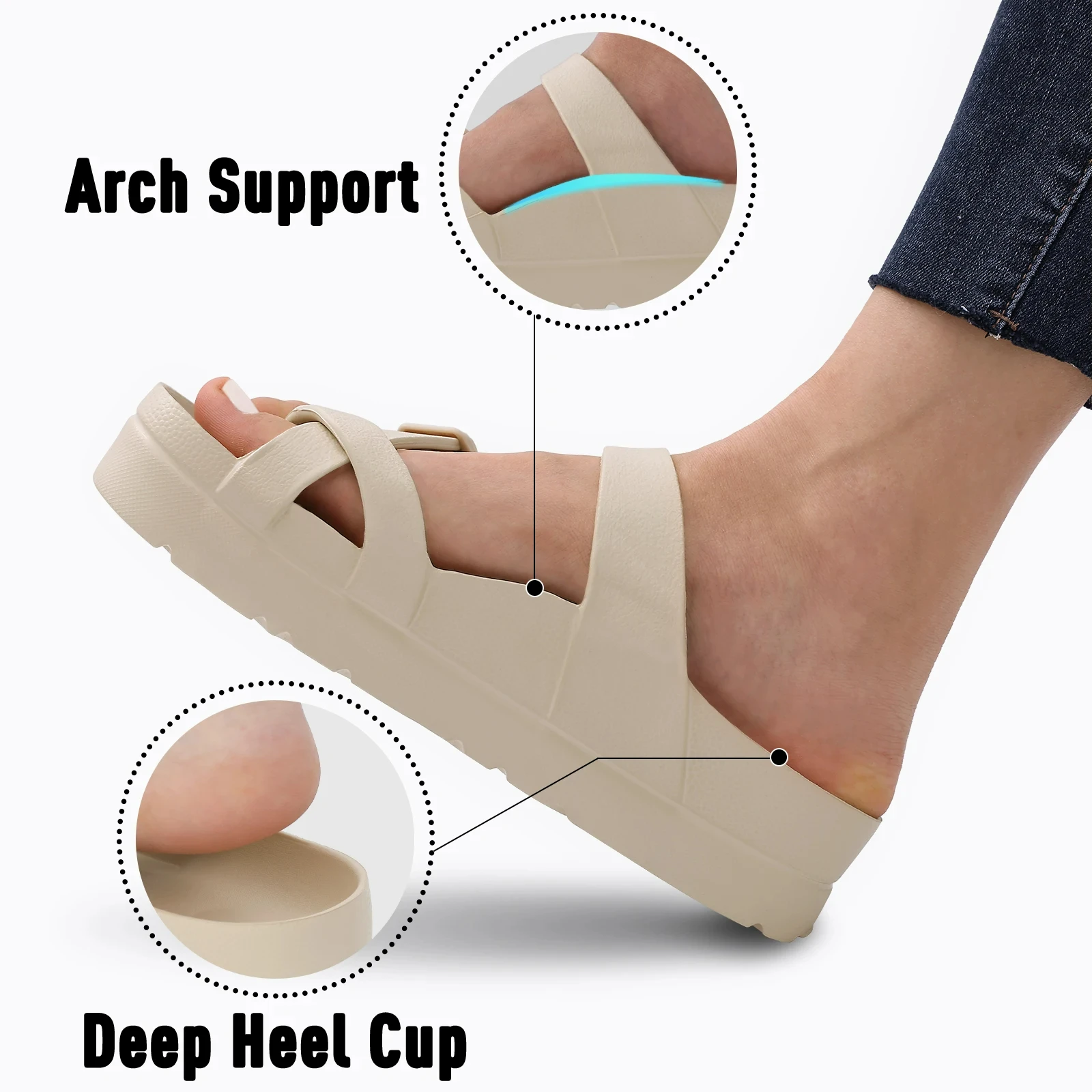 YAEA Women Summer Sandals Fashion Thick Insole Clogs Sandals Outdoor Deep Heel Slippers with Arch Support And djustable buckle