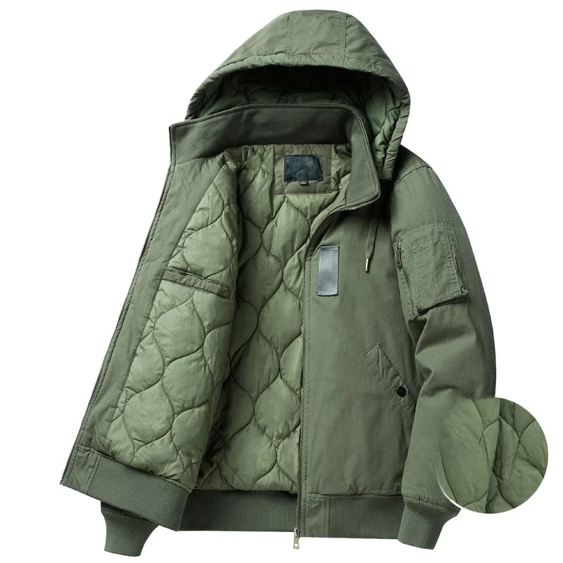 Winter Thickened Cotton Jacket Men's Short Flight Coat Casual Workwear Warmth Bonchase Standard Fit Cotton Blend Fabric