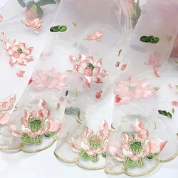 50X45Cm Embroidery Tulle Fabric Lotus Leaf Chiffon Fabric for Sewing Chinese Style Hanfu Dress Edges Lace Fabric Organza Fabric