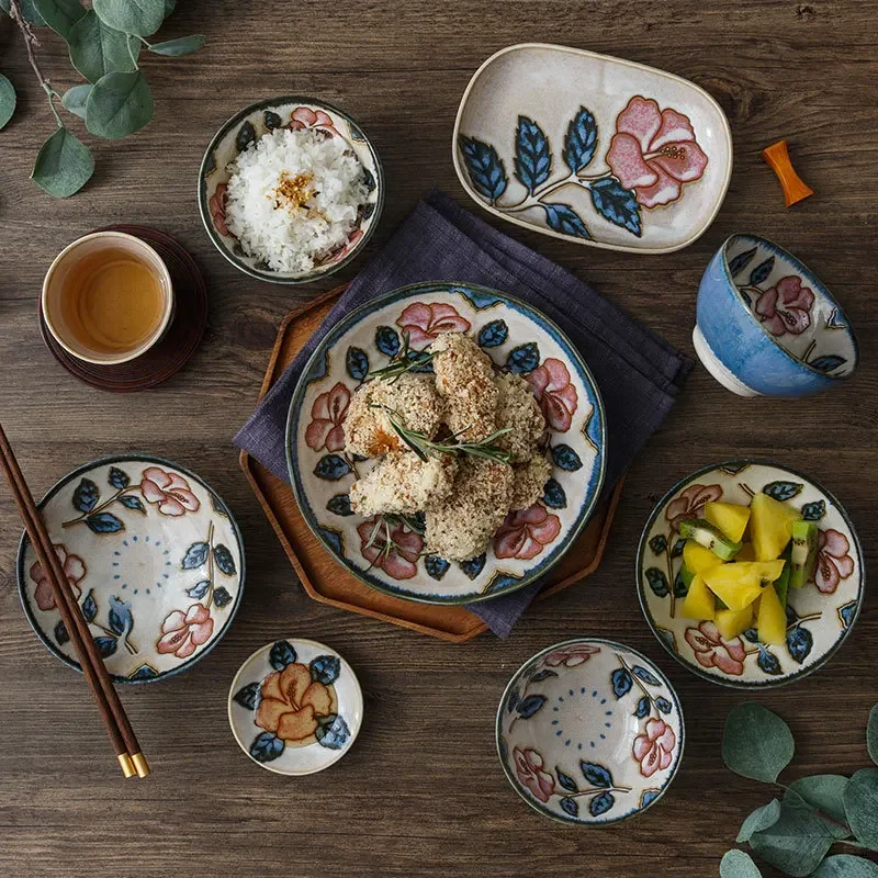 Plato de cerámica con efecto de cambio de esmalte rosa Okinawa importado de Japón, estilo natural, con efecto de cambio de horno, tazón de arroz de porcelana japonesa con efecto bajo esmalte.