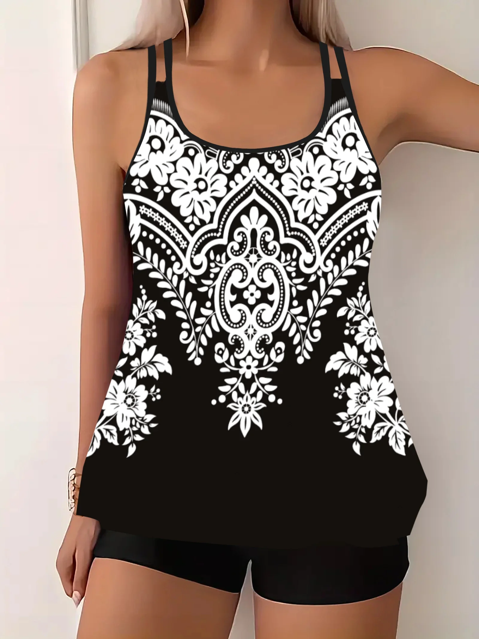 Floral Print V Neck Tankini Sets, Summer Sexy Bikini  Two Pieces Swimsuit, Women's Swimwear & Clothing   Fashion Beachwear