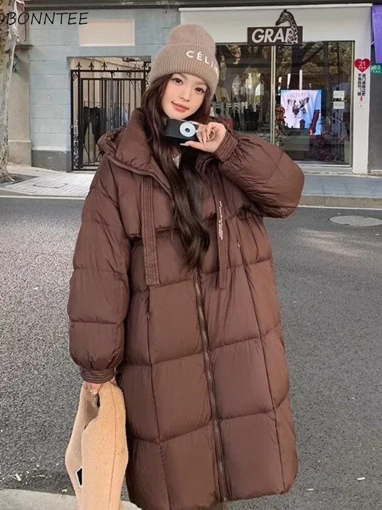 Hooded Long Parkas Women Winter Classic Prevalent Thickened Minimalist Style All-match Daily Basics Streetwear Loose Fit Coats