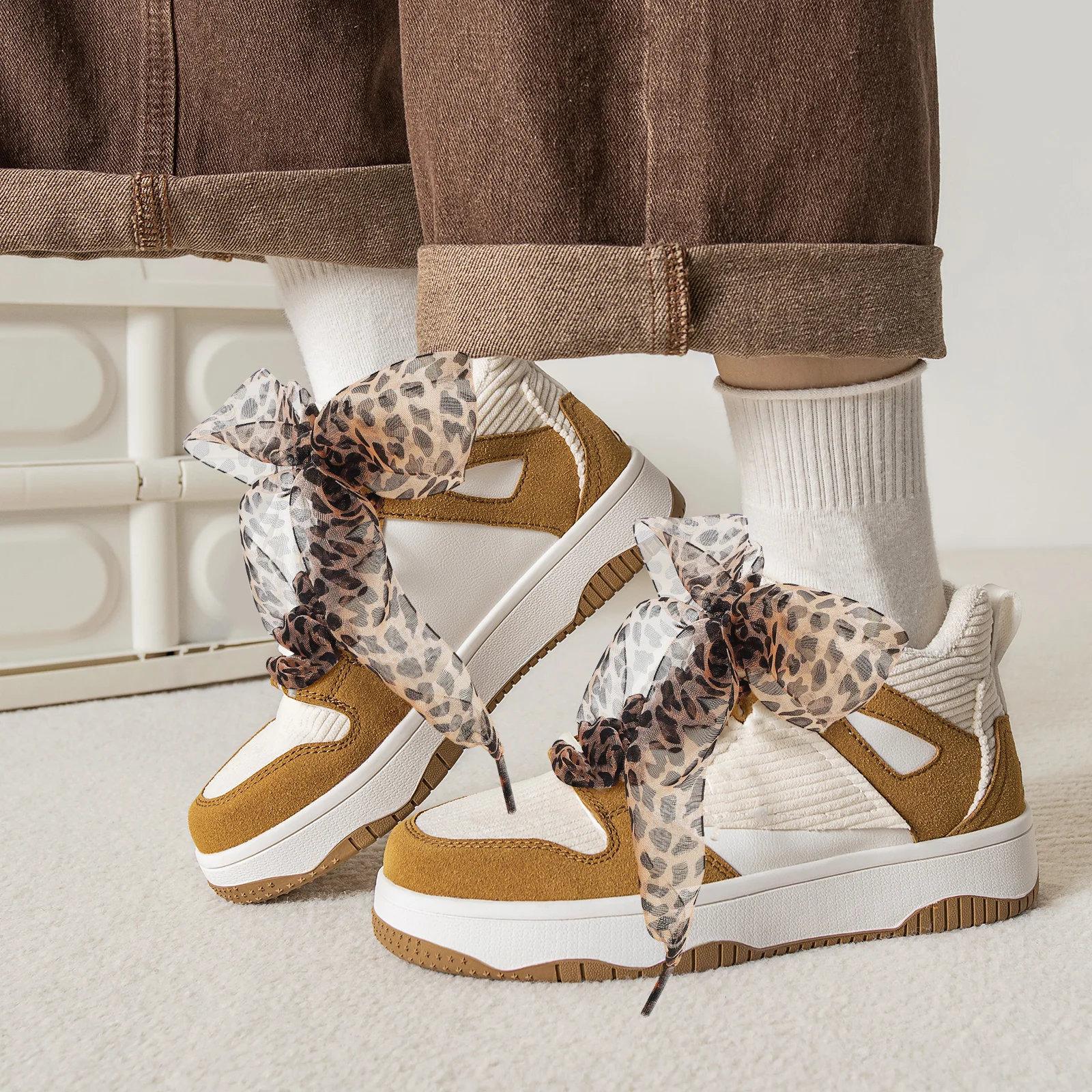 2 قطعة أربطة أحذية واسعة بطبعة الفهد متينة ناعمة الملمس للأحذية الرياضية أحذية تنس سهلة الدانتيل أربطة الحذاء بطباعة الفهد #2