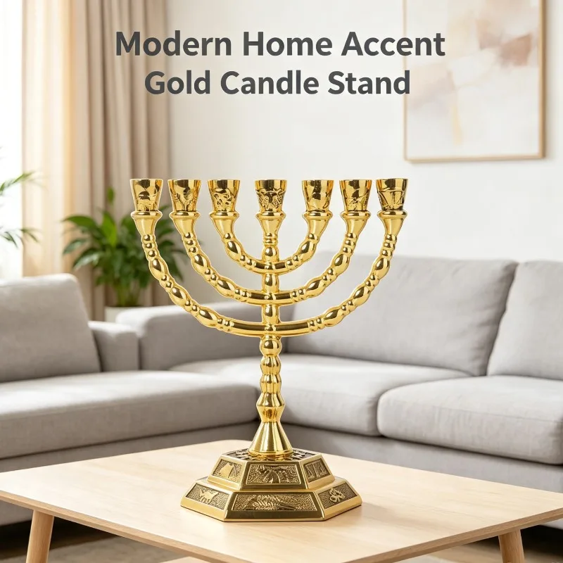 Gold lamp holder metal ornament, 7-head Israeli gold lamp holder, candle holder