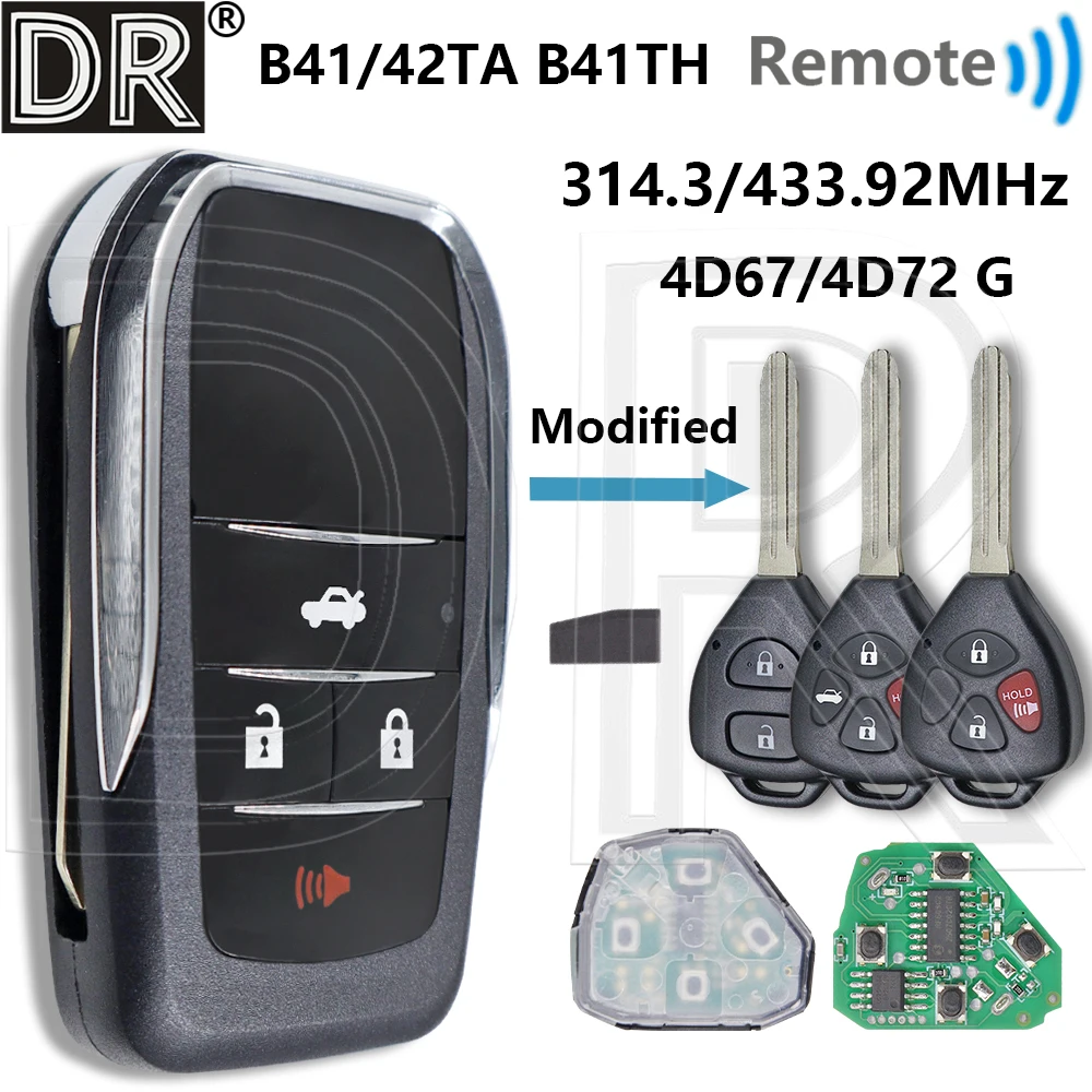 

Отличный автомобильный ключ-пульт для Toyota Yaris, Vigo, Forruner, Hilux, Hiace, Corolla, Innova B41TA/B42TA 433 МГц, B41TH 314 МГц, 4D67/4D72 G