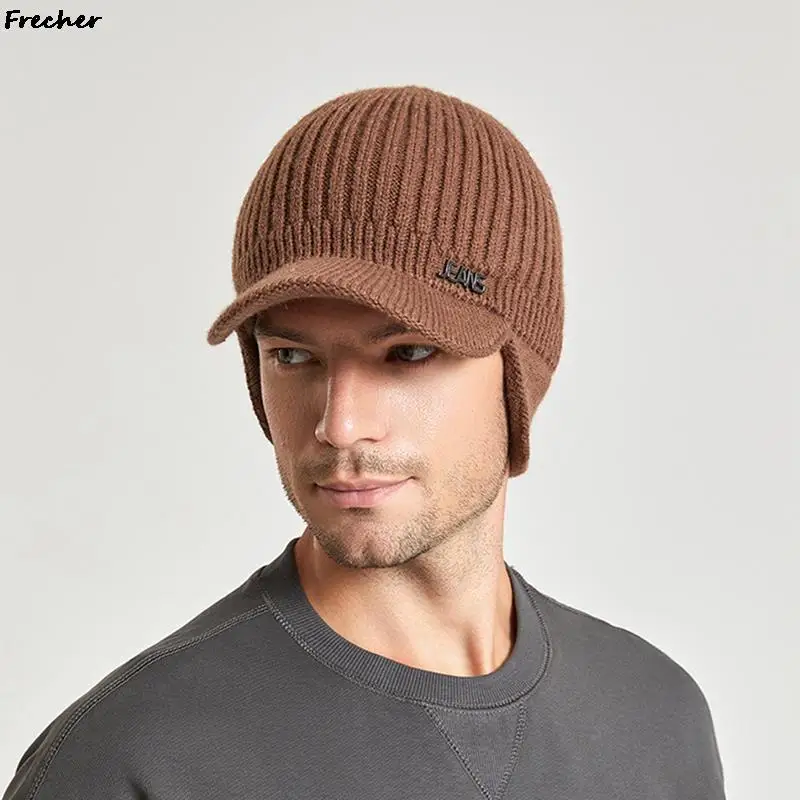 Woolen Bomber Hats Men Winter Knitted Hat Warm Beanies Skullies Spring Wool Knit Cap Male Skiing Balaclava Caps Ear Protection