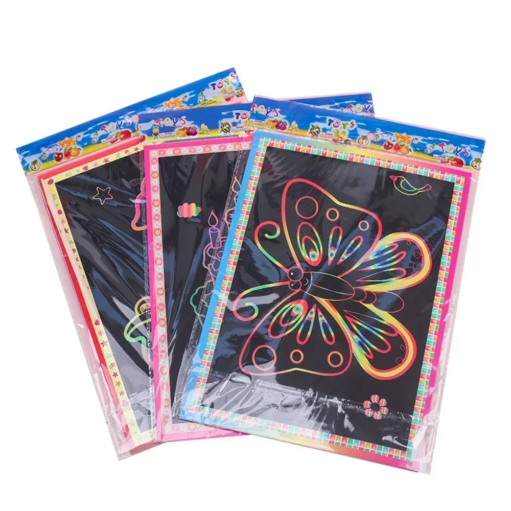 10pcs Scratch Art Paper Magic Painting Paper with Drawing Stick Drawing Toys Learning Educational Toys for Children Kids Gifts