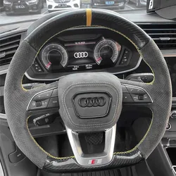 Fit For Audi Q3 2018-2019 Q5 SQ5 2017-2019 Q7 SQ7 2015-2019 Q8 SQ8 Hand-stitched carbon fiber suede car steering wheel cover