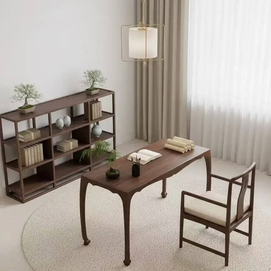 YY- Song-style aesthetics black walnut solid wood desk home desk writing desk tea table tea table dual-purpose