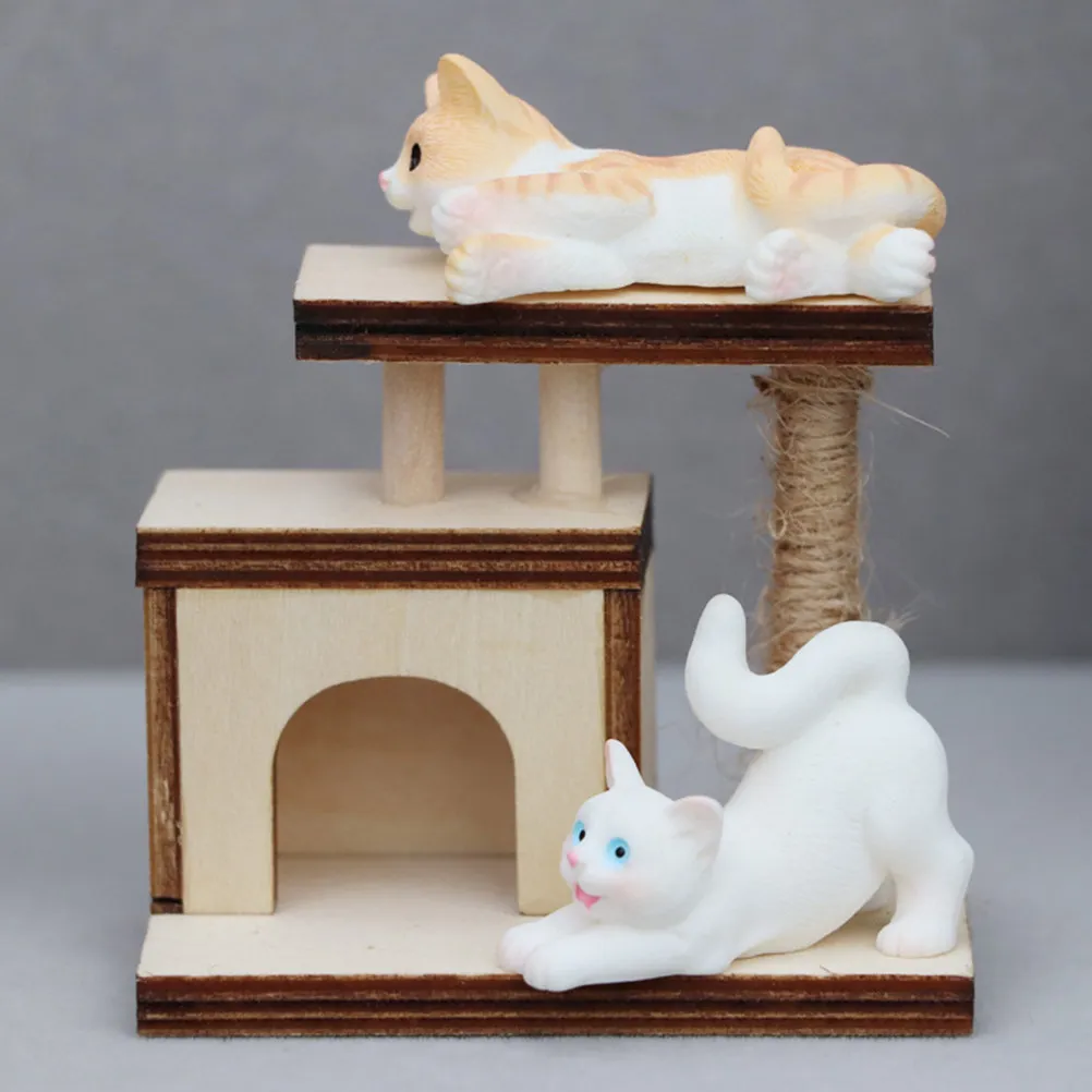 

2 шт. миниатюрных деревянных кошачьих деревьев-когтеточек для декора мини-домиков, неокрашенные, для самостоятельной сборки, реалистичные, масштаб 1:12, кошачья лазалка