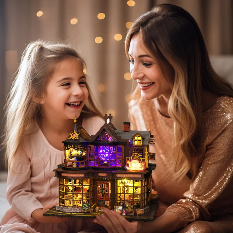 Wooden Dollhouse 3D Puzzle Small House Kit Assembly Model Building Room Bedroom Decoration With Furniture LED Lights Xmas Gifts