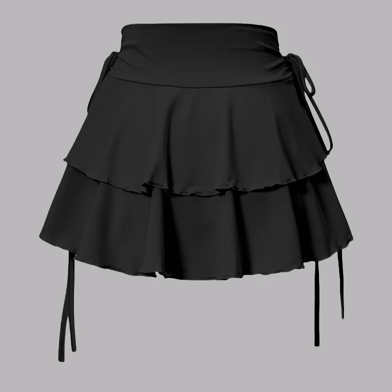 Summer New Style Simple Pure Color Women's Skirt Fashion Versatile Elegant Trendy Fake Drawstring A-Line Mini Super Short Skirt