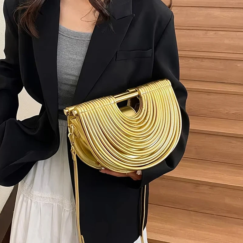 

Luxury Evening Clutch Purses For Women Golden Noodle Half Moon Crossbody Bag Wedding Dinner Party Luxury Designer Handbags