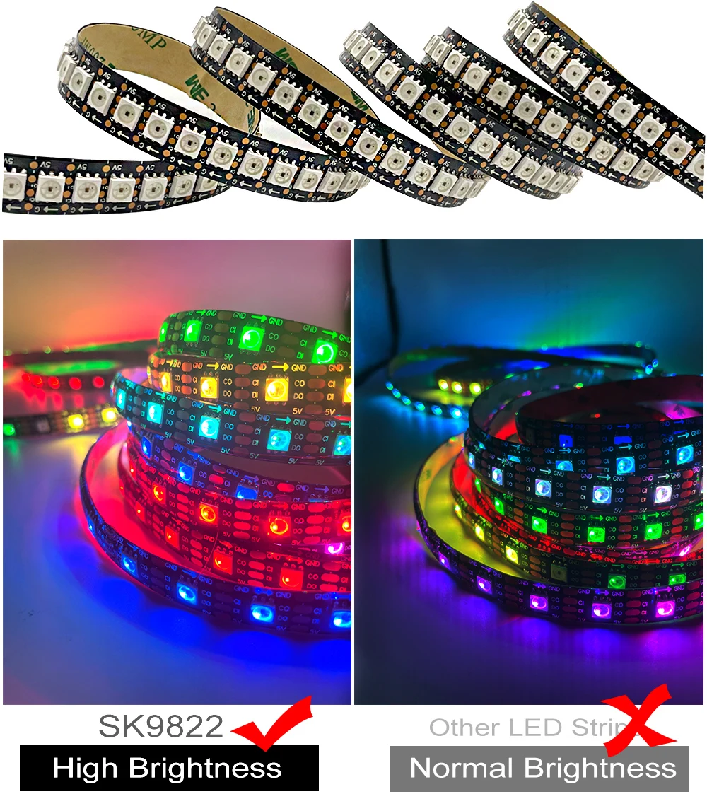 

UPS Shipping 5mX10pcs/pack DC5V SMD5050 APA102 SK9822 DATA Clock Seperately Individually Addressable Smart Led Pixel Strip light