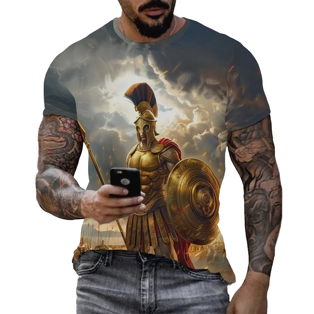 Roman Gladiator Graphic T Shirts For Men Summer Sparta Soldiers Printed Man T-shirt Fashion Casual Oversized Short Sleeve Tops