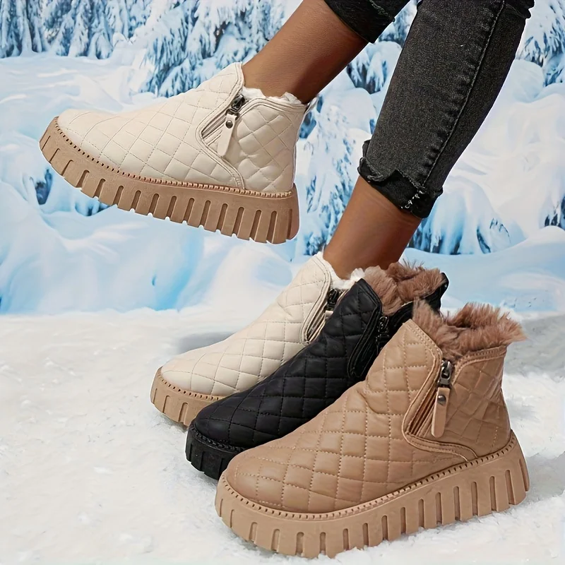 New Fashionable Women's Boots, Warm and Fluffy Sponge Shoes, Mid Top Thick Sole Comfortable Snow Boots