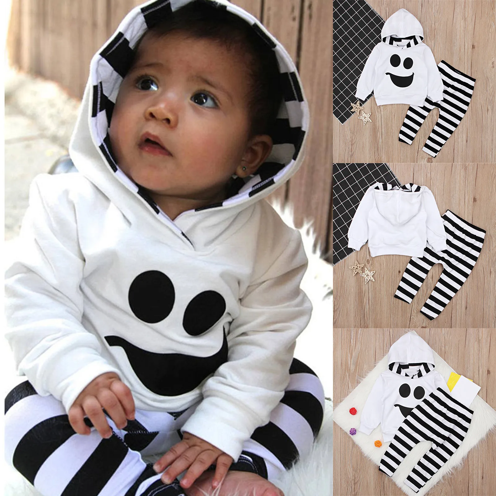 Toddler Baby Boy Halloween Clothes Set Fall Long Sleeve Hoodie Sweatshirt Jogger Pant Pumpkin Outfit Sweatsuits For Children