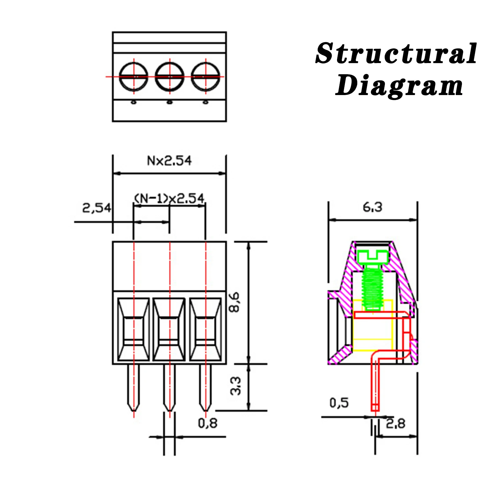 KF128 2.54mm PCB Screw Terminal Block Connector For Wires 2P 3P 4P 5P 6P 7P 8P 9P 10P 12P 14P 16P