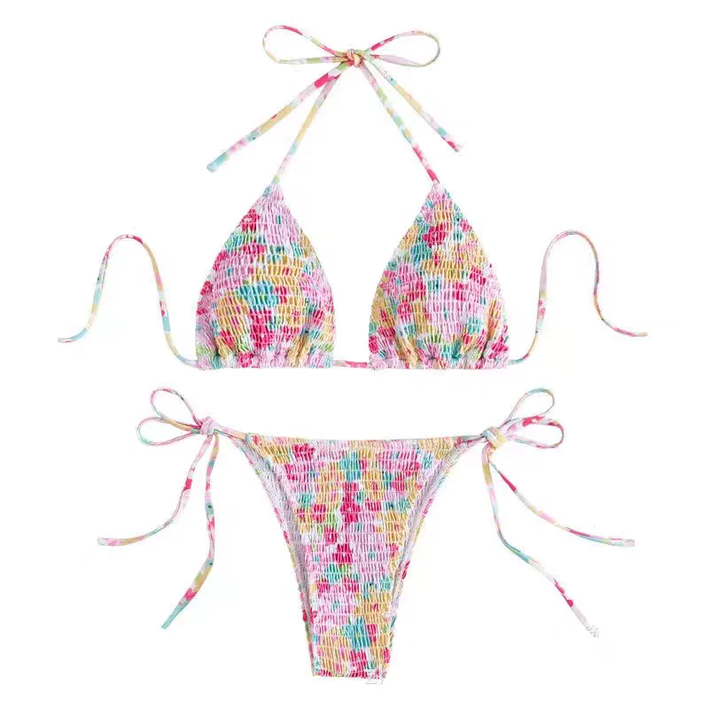 Y2K Floral Ruffle Print Two Piece Bikini Japanese Lolita Slim Sexy Women Summer Beach Daily Ladies Swim Costume