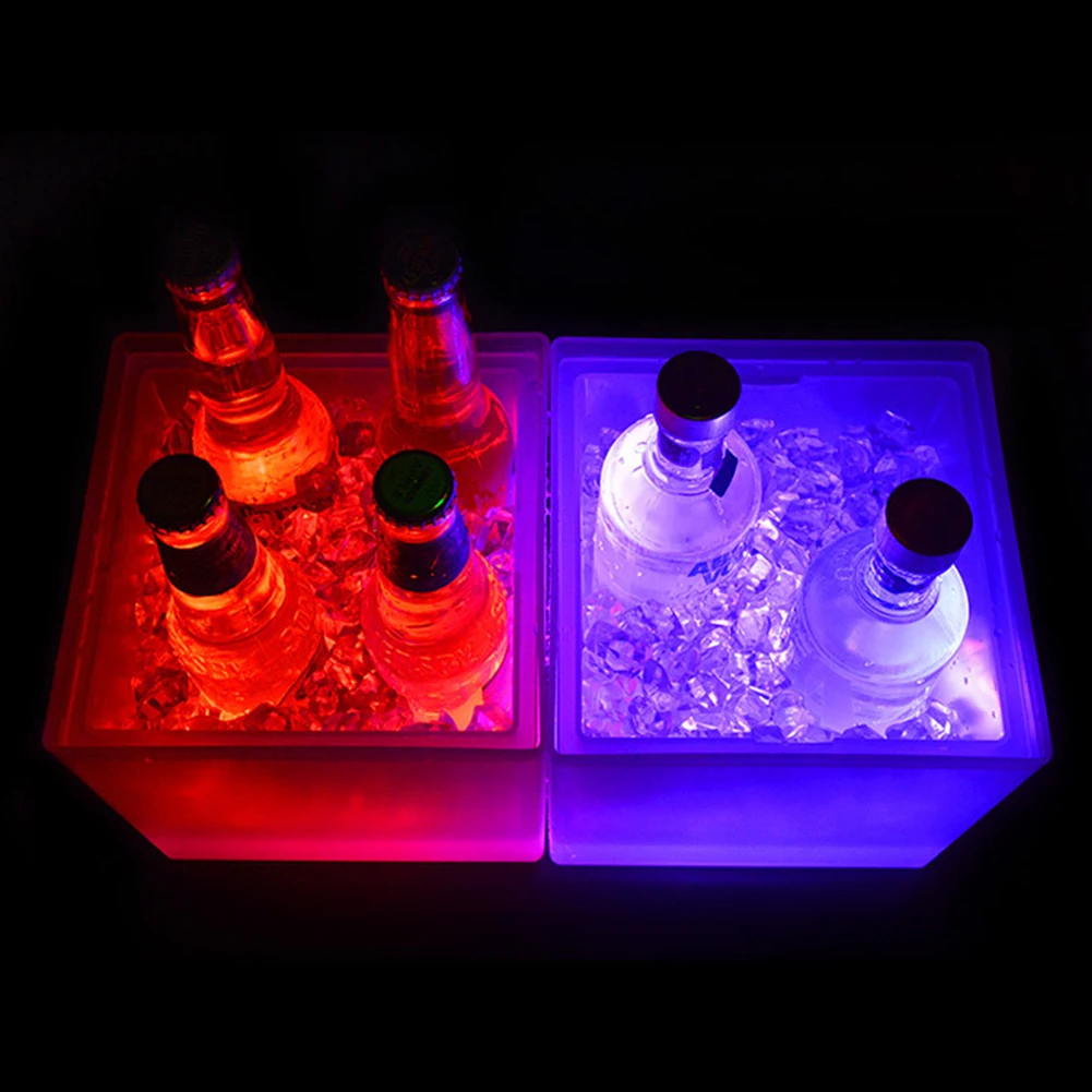 3.5/5L LED Ice Bucket RGB Cooler Bucket Double Layer Square Ice Tray Bar Nightclub Light Up Champagne Whiskey Beer Bucket