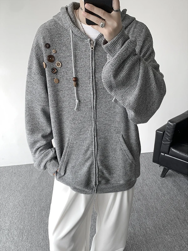 

American Retro Knitted Hoodie Men's Spring Autumn Loose Casual Jaet Trendy Design Open Cardigan Comfortable Cotton Blend