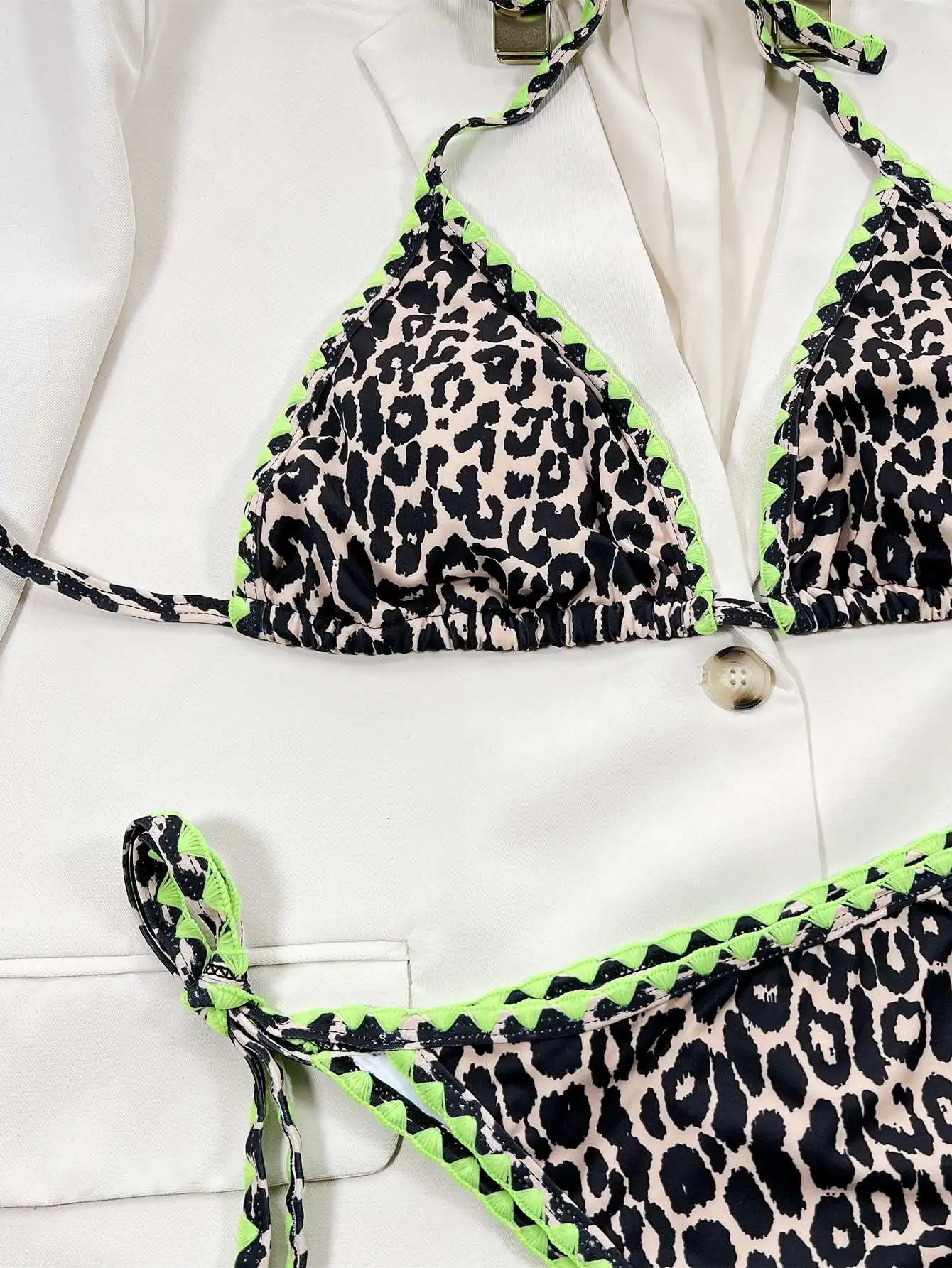 Women's Sexy Leopard Bikini Set Two Pieces Halter Swimwear Side Tied Thong Backless Summer Beachwear Bathingsuit image 5
