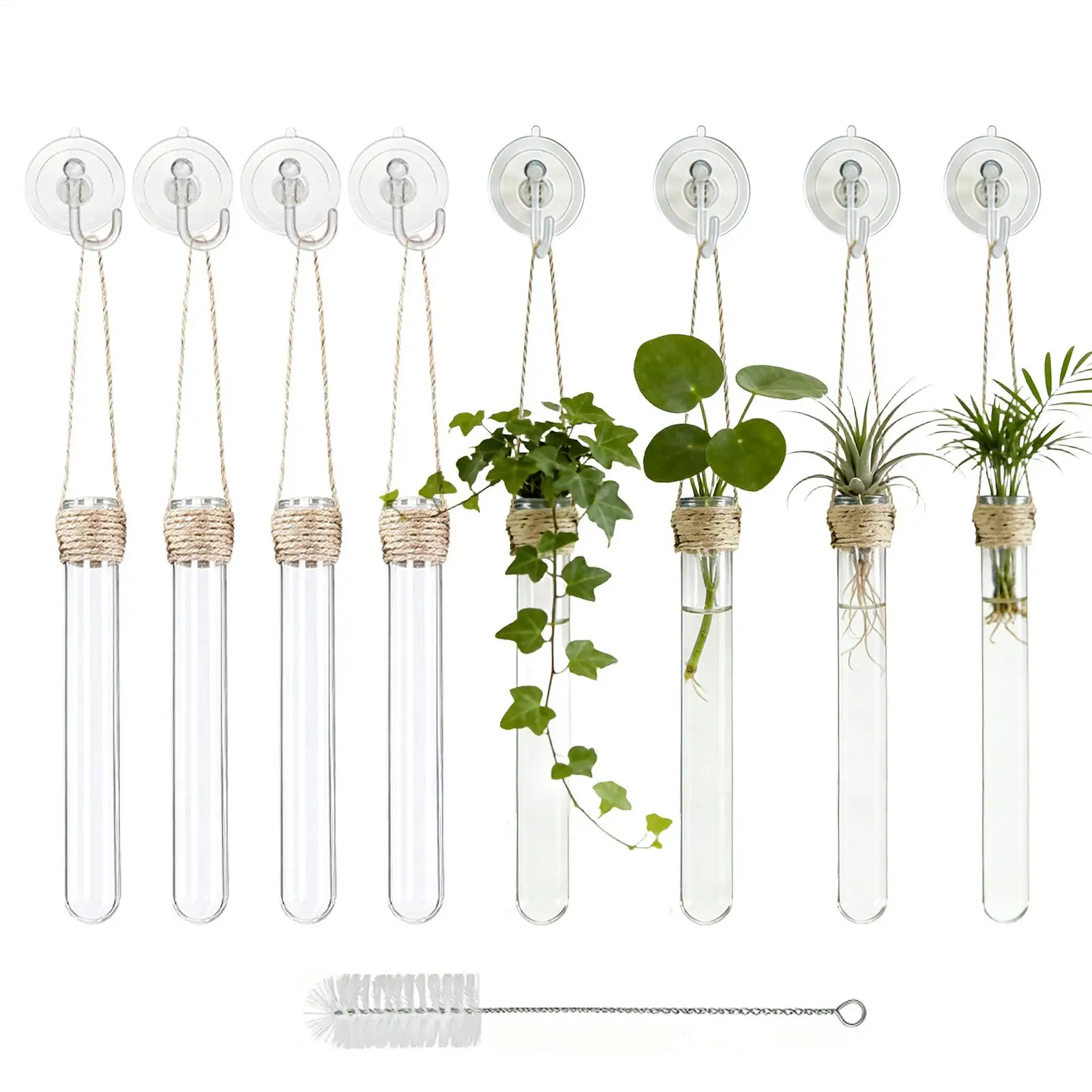 8 Pcs Propagation Stations Soild Suction Cup Hydroponic Tubes Plant Terrarium Vase for Cuttings Wall Mounted Glass Test Tubes