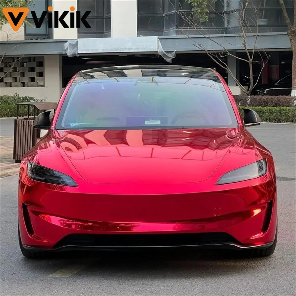 Premium PET Glossy Stretchable Chrome Mirror Red Vinyl Wrap Self-adhesive Motorcycle Car Sticker Decal
