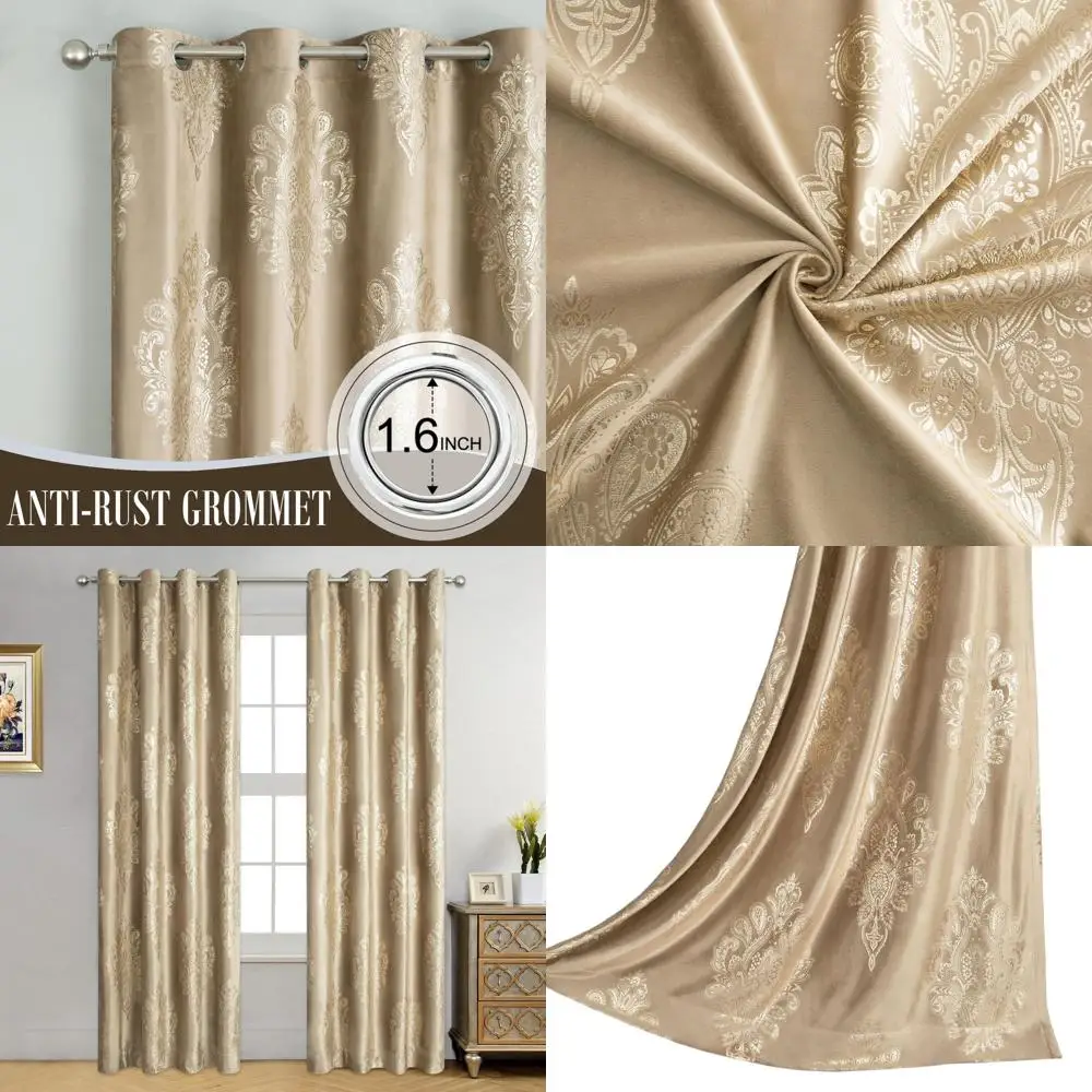 

Elegant Velvet Grommet Drapes, European-Inspired Room Darkening Curtains, 52 x 63, Brown Floral for Farmhouse Living