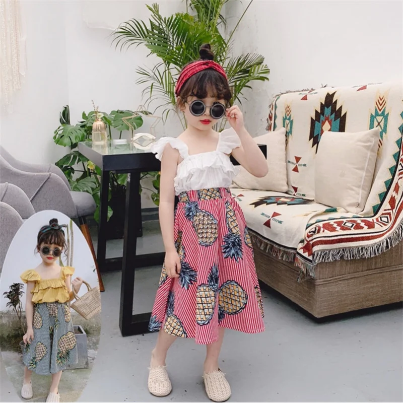 Girls' Set Camisole Cool Top with Striped Skirt25Summer New Foreign Trade Children's Wear3-8Years Old