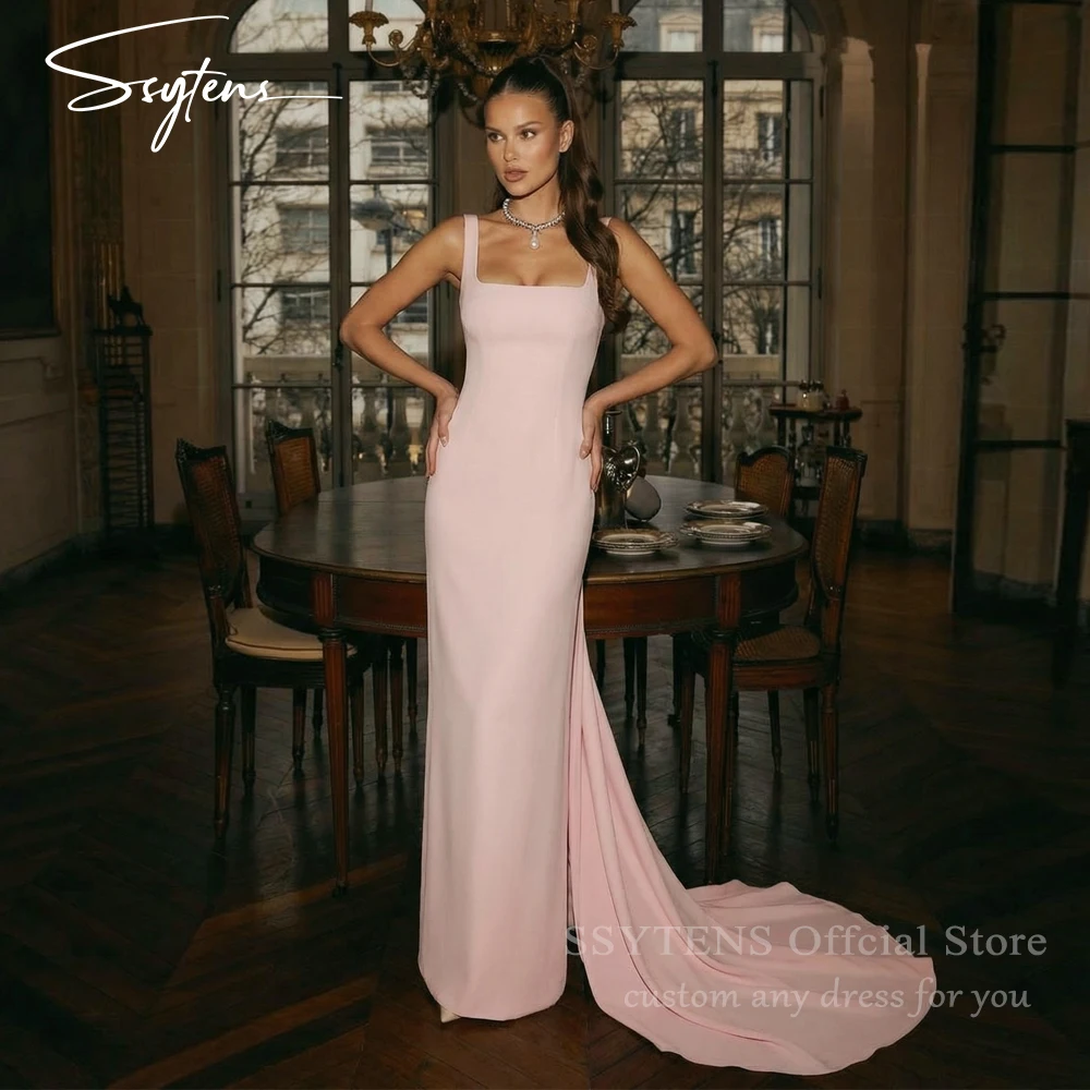SSYTENS Pink Women Prom Dress Square Neck Evening Dresses Woman Elegant Mermaid Wedding Party Dress Vestidos De Gala Customized