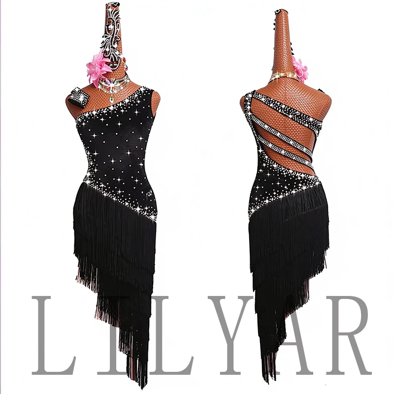 Latin Dance  Latin Skirt Competition Costumes Performing Dress Practice Skirt Customize Adult Kids Lady