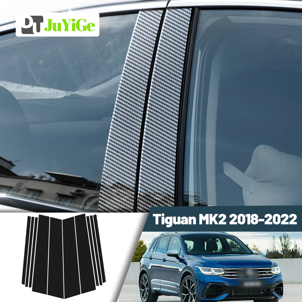 Glossy Black Carbon Fiber Window Door Deal B C Pillar Post Cover Sticker For Volkswagen Tiguan 2018-2022 2019 2020 2021