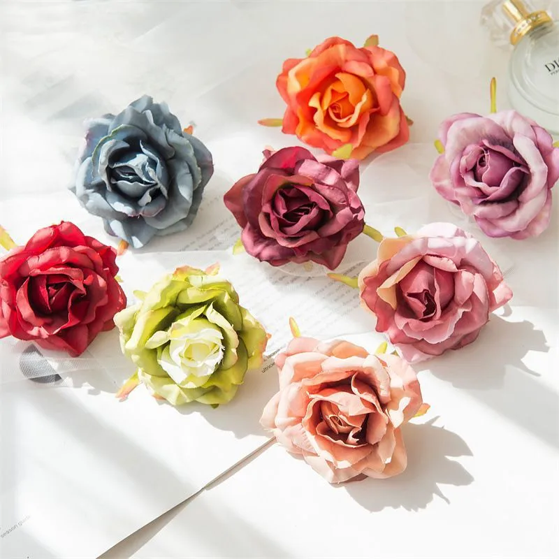 

Artificial Flower Silk Rose Head Wedding Bridal Bouquet Wreaths Home garden wall Christmas Diy gift Festival Decorative Hot sale