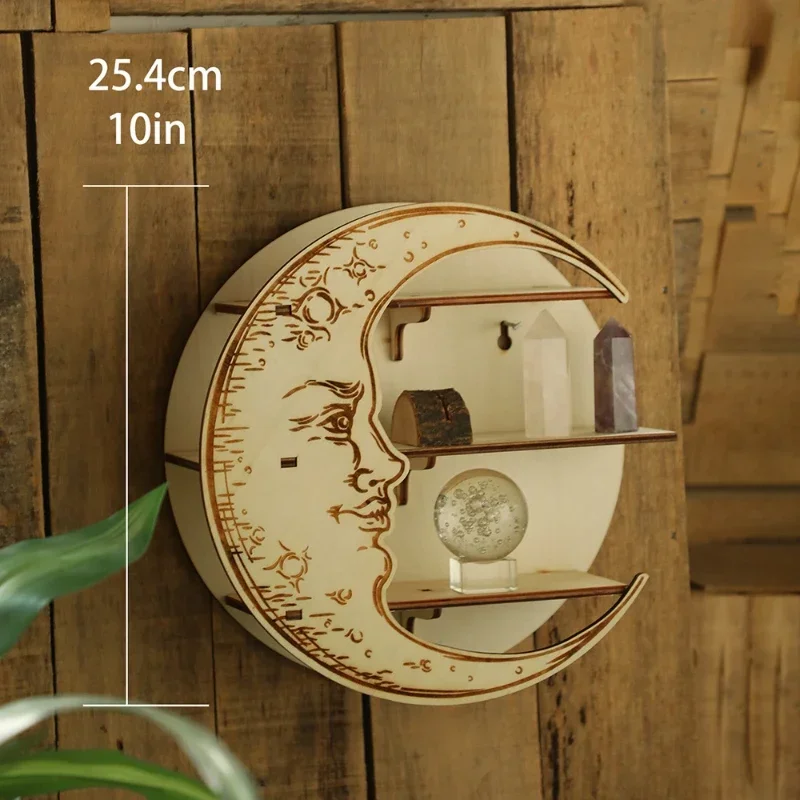 

Европейская деревянная настенная полка для хранения, деревянная стойка для хранения ремесел, настенное украшение в форме луны