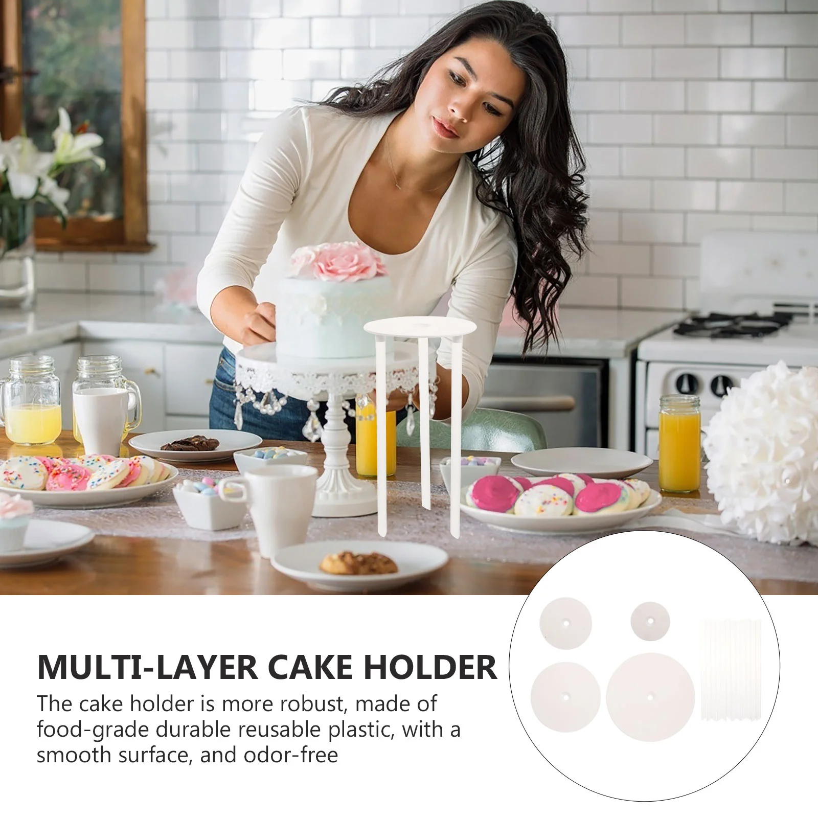 4 Set Dowel Kue Tumpukan Berdiri Tongkat Mendukung Konstruksi Berjenjang Pernikahan Multi-layer Susun Kit Pemegang Suspensi Gasket