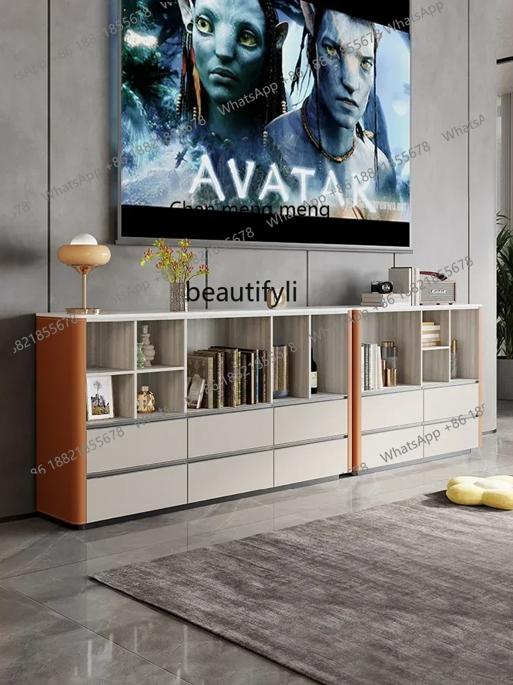 

M182 Light Luxury Combined Bookcase Saddle Leather Living Room Multifunctional Locker Study Storage Side Cabinet