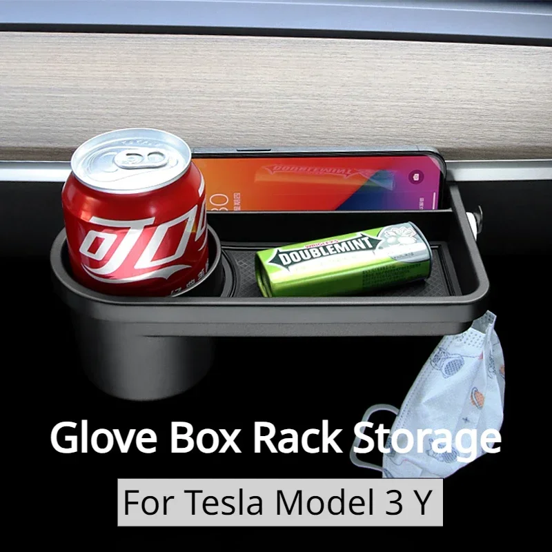 Glove Box Rack Storage for Tesla Model 3 Y Hook Mini Table Phone Water Cup Holder Front Passenger Glove Box Car Accessories 2023