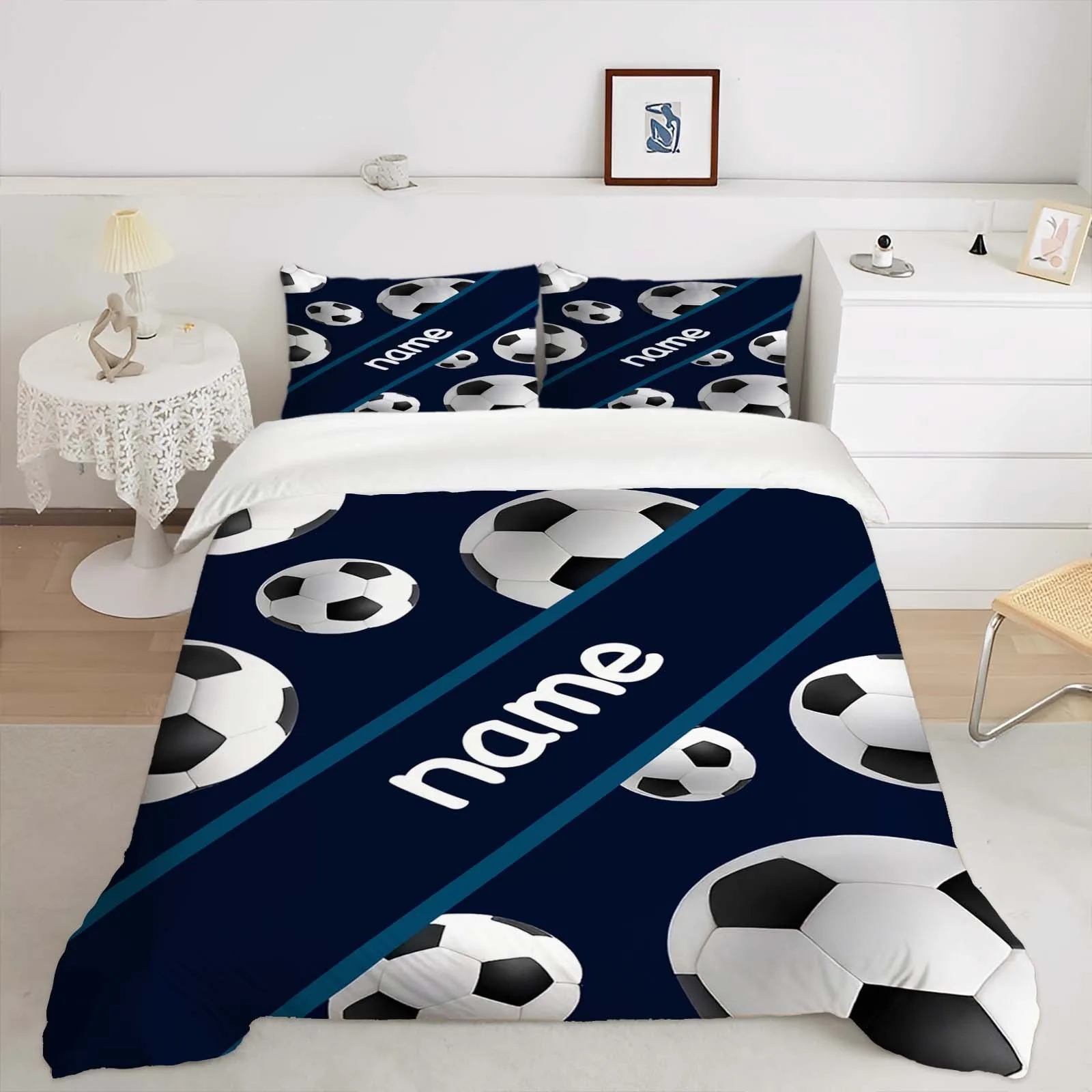 Personalized Custom Name Football Soccer Bedding Set 3D Sports Ball Duvet Cover Soft Boys Teen Bedroom Decoration,No Filler